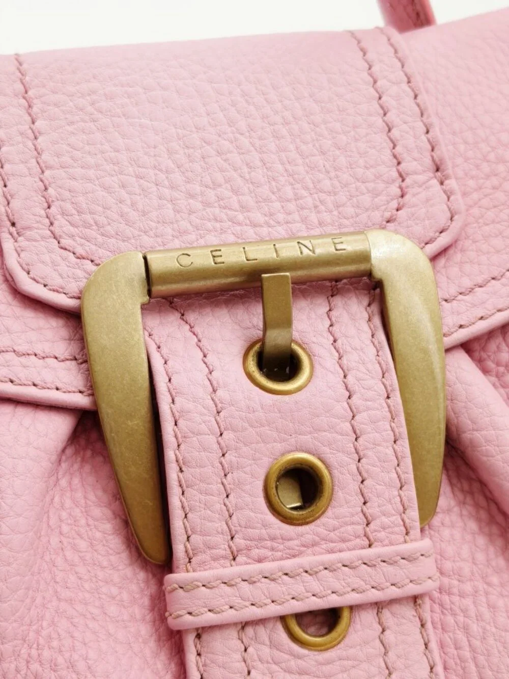 Celine Vintage Pink Leather Shoulder Bag Gold Hardware Buckle Handbag